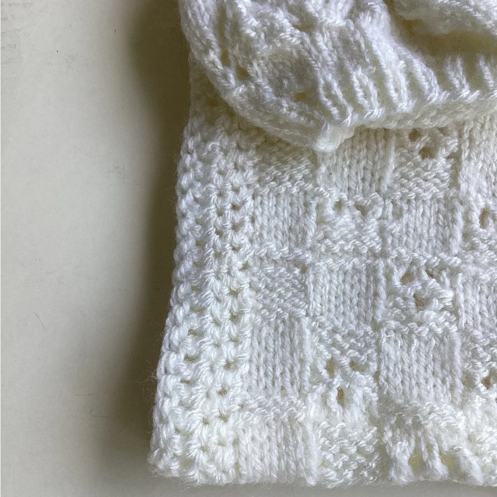Carseat Baby Blanket Hand Crafted White Knitted Unisex